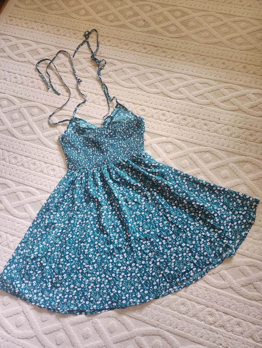 XS SHEIN Green Floral Dress with Pink Blossoms - Picture 2 of 9